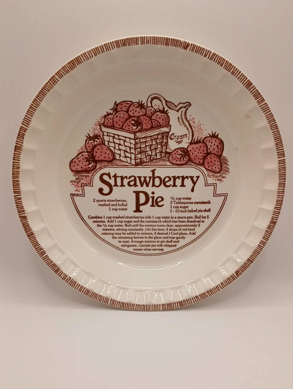 Vintage Strawberry Pie Plate w/Recipe Royal China Jeannette USA